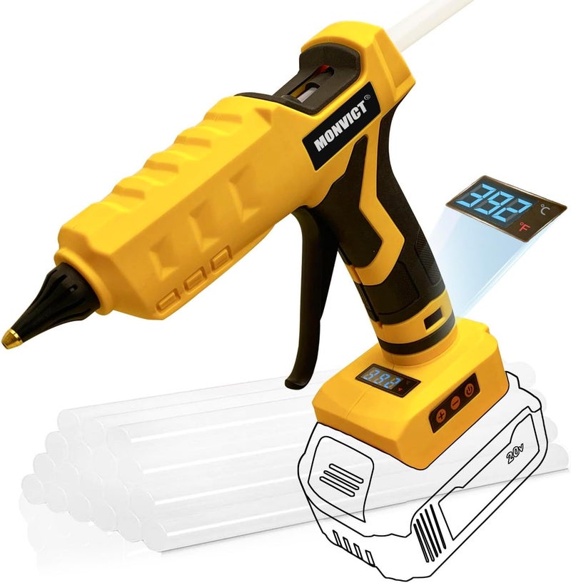 MONVICT Cordless Glue Gun for Dewalt 20V Battery, Upgraded 100W Digital Temperature Adjustable Handheld Electric Power Full Size Heavy Duty Hot Glue Gun with 10 Glue Sticks (Battery Not Included) - Image 1